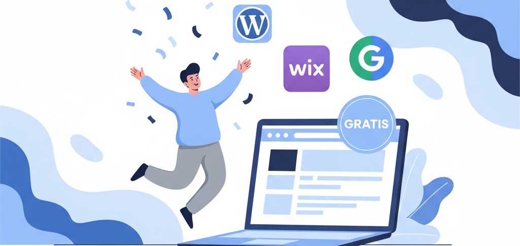 Illustration över en glad person hoppas över gratis hemsida