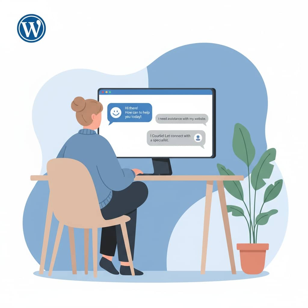 Kvinna som får wordpress kontakt via datorn