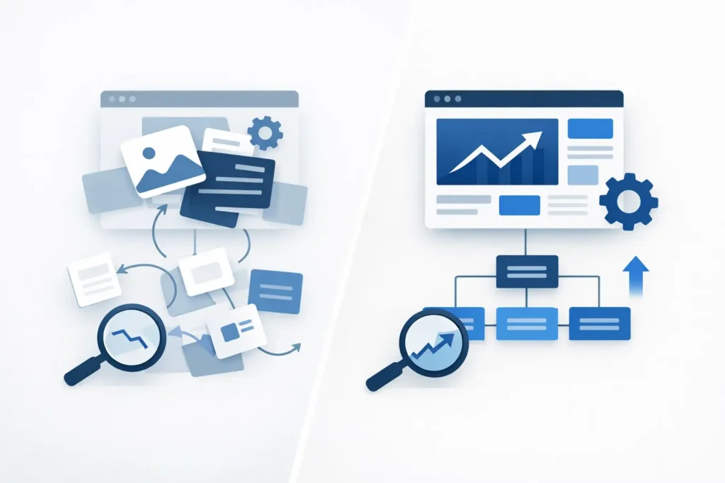 Before and after SEO structure on the website